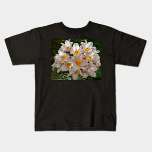 Beautiful White & Yellow Lily Flowers With Green Foliage Background Kids T-Shirt